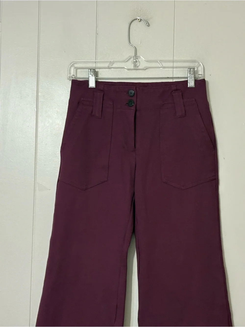Anthropologie Maeve Naomi Ponte Wide Leg Pants Plum Pull On Petite 2P Flare - Picture 3 of 11